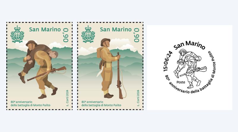 L’ottantesimo anniversario della battaglia di Monte Pulito su un dittico postale di Poste San Marino